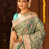 Sea Green Floral Meenakari Traditional Banarasi Silk Saree