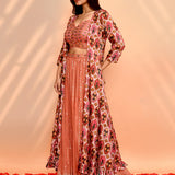 Dusty Pink Georgette Floral Indo-Western Set