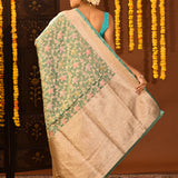 Sea Green Floral Meenakari Traditional Banarasi Silk Saree