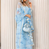 Powder Blue Silk Blend Salwar Set With Floral Organza Dupatta