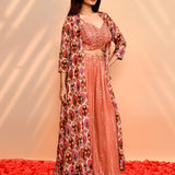 Dusty Pink Georgette Floral Indo-Western Set