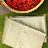 Lustrous Metallic Grey & Gold Handwoven Kanjivaram Silk Saree With Minimalist Texture