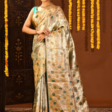 Metallic Gold And Sea Green Traditional Kanjivaram Silk Saree
