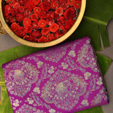 Purple Kanjivaram Silk Saree With Self Border And Gold Zari Geometric Weave
