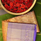 Mustard Orange Kanjivaram Silk Saree With Violet Woven Border