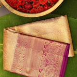 Gold Tissue Kanjivaram Silk Saree With Maroon Zari-Woven Border