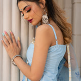 Powder Blue Silk Blend Salwar Set With Floral Organza Dupatta