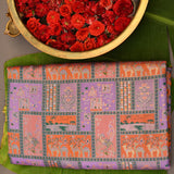 Orange Kanjivaram Silk Saree With Multicolour Elephant And Floral Shikargah Weave