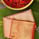Pink-Mauve Kanjivaram Silk Saree With Golden Zari Border
