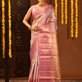 Pink Tissue Kanjivaram Silk Saree With Gold Zari Border