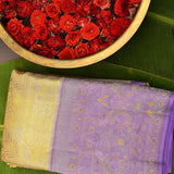 Yellow Kanjivaram Silk Saree With Mustard Pallu And Purple Peacock Zari Border