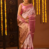Pink Tissue Kanjivaram Silk Saree With Gold Zari Border