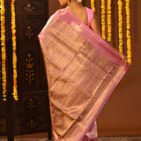 Pink Tissue Kanjivaram Silk Saree With Gold Zari Border