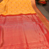 Mustard Orange Kanjivaram Silk Saree With Black Floral Border