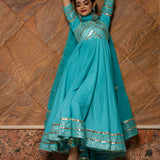 Sky Blue Cotton Anarkali Set With Gota Mirror Work