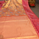 Mustard Gold Kanjivaram Silk Saree With Red Border And Multicolour Floral Medallion Weave