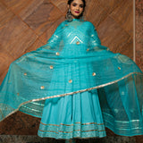 Sky Blue Cotton Anarkali Set With Gota Mirror Work