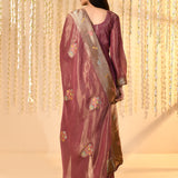 Dark Cocoa Pink Tissue Kurta Set