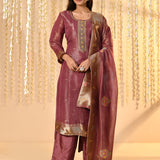 Dark Cocoa Pink Tissue Kurta Set