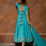 Sky Blue Cotton Anarkali Set With Gota Mirror Work