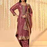 Dark Cocoa Pink Tissue Kurta Set