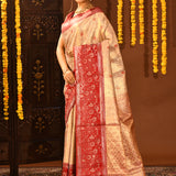 Metallic Gold With Red Contrast Border In Kanjivaram Tissue Silk Saree