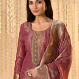 Dark Cocoa Pink Tissue Kurta Set