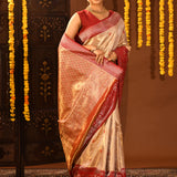 Metallic Gold With Red Contrast Border In Kanjivaram Tissue Silk Saree