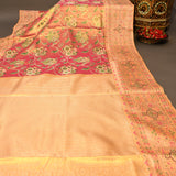 Kanjivaram Silk Saree In Salmon Pink With Antique Gold Zari Jaal Weave