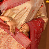 Metallic Gold With Red Contrast Border In Kanjivaram Tissue Silk Saree