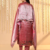 Shiny Pink Floral Tissue Kurta Set