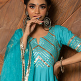 Sky Blue Cotton Anarkali Set With Gota Mirror Work