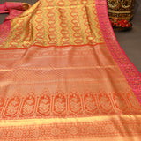 Mustard Yellow Kanjivaram Silk Saree With Pink Patola-Style Border