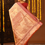 Metallic Gold With Red Contrast Border In Kanjivaram Tissue Silk Saree