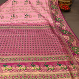 Graceful Pastel Pink Kanjivaram Silk Saree With Contrast Purple Floral Border