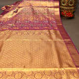 Mauve Kanjivaram Silk Saree With Purple Contrast Border And Multicolour Bird Motif