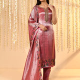 Shiny Pink Floral Tissue Kurta Set