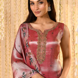 Shiny Pink Floral Tissue Kurta Set