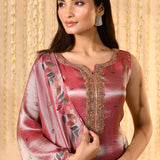 Shiny Pink Floral Tissue Kurta Set