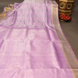 Lavender Kanjivaram Silk Saree With Gold Zari Elephant Motif Border