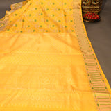 Elegant Monochrome Gold & Yellow Handwoven Kanjivaram Silk Saree With Floral Motifs