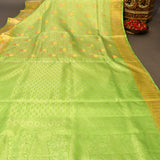 Pastel Green Kanjivaram Silk Saree With Golden Rose Medallion Border