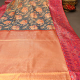 Sage Green Kanjivaram Silk Saree With Red Border And Multicolour Patola-Inspired Weave