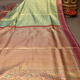 Regal Sea Green And Purple Kanjivaram Silk Saree With Gold Zari Floral Jaal