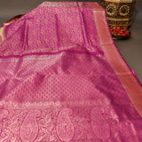 Magenta Kanjivaram Silk Saree With Gold Zari Elephant Motif Border