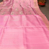 Pink Kanjivaram Silk Saree With Self Border And Gold Zari Floral Weave