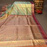 Regal Sea Green And Purple Kanjivaram Silk Saree With Gold Zari Floral Jaal