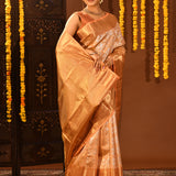 Champagne Beige Gold Kanchipuram Silk Saree With Self Zari Weave