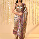 Golden Floral Woven Tissue Kurta Set
