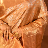 Champagne Beige Gold Kanchipuram Silk Saree With Self Zari Weave